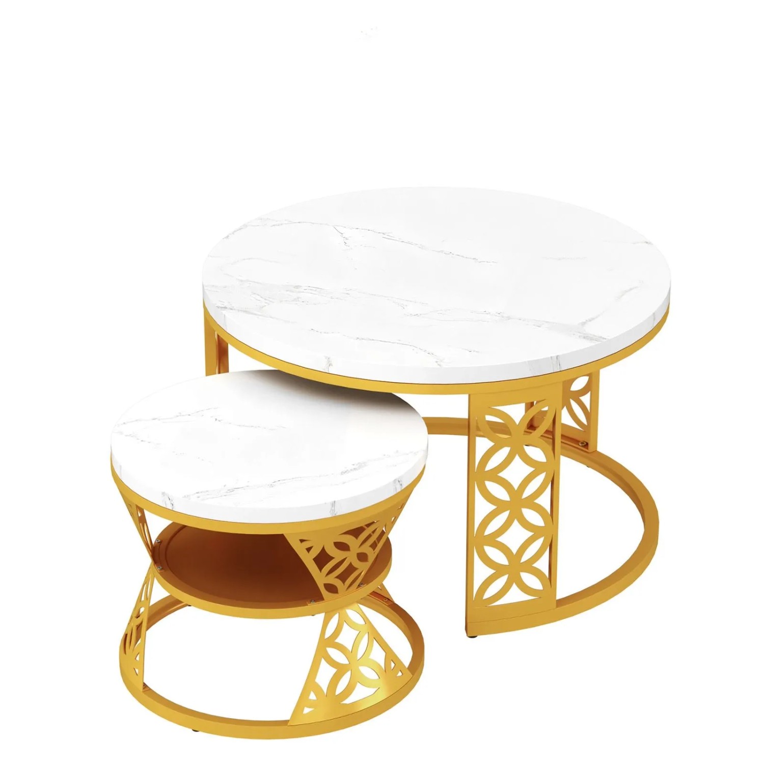 okwish Couchtisch mit Marmor Optik Metallbeinen Wohnzimmer 70x 70x 45cm Weiß Gold