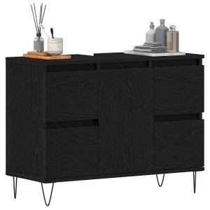 vidaXL Waschbeckenschrank in Schwarz Eichen-Optik mit Tür und Haarnadelbeinen.