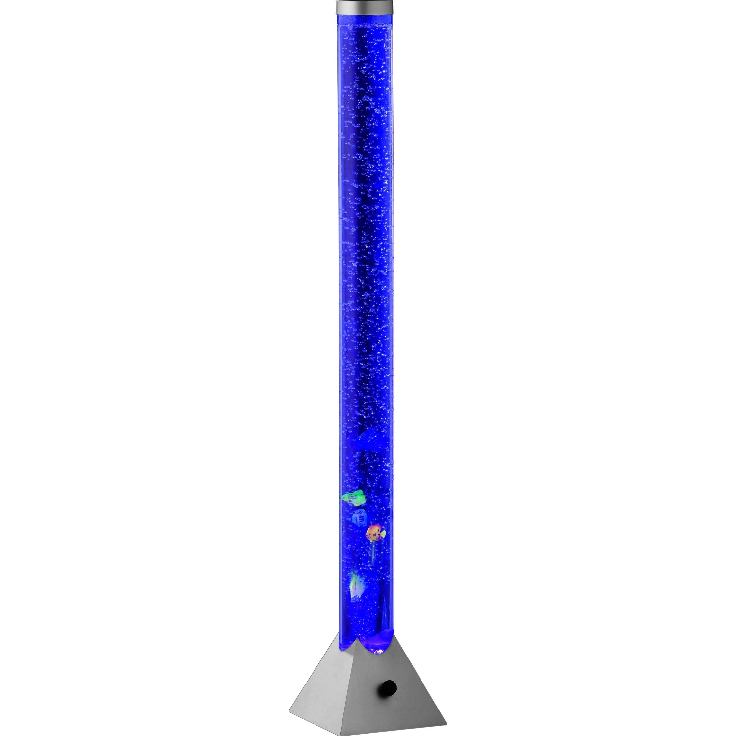 Dekorative Wassersprudelsäule, titanfarbig, mit LED-Beleuchtung und Fischen für Design-Stehlampen.
