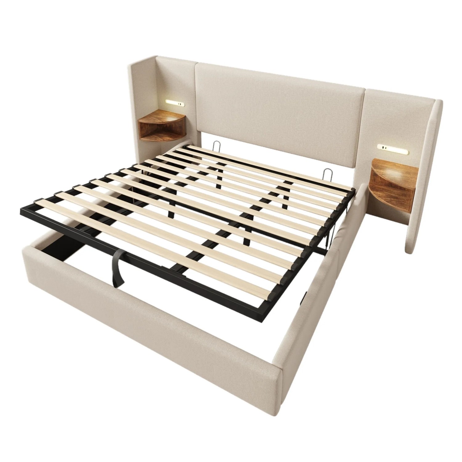 Merax Polsterbett 180x200cm Nachttisch USB-C Leselampe Beige