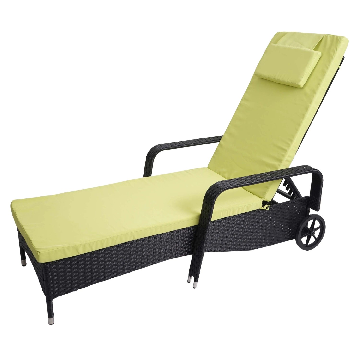 MCW Poly-Rattan Sonnenliege Cesena Anthrazit Kissen Hellgrün