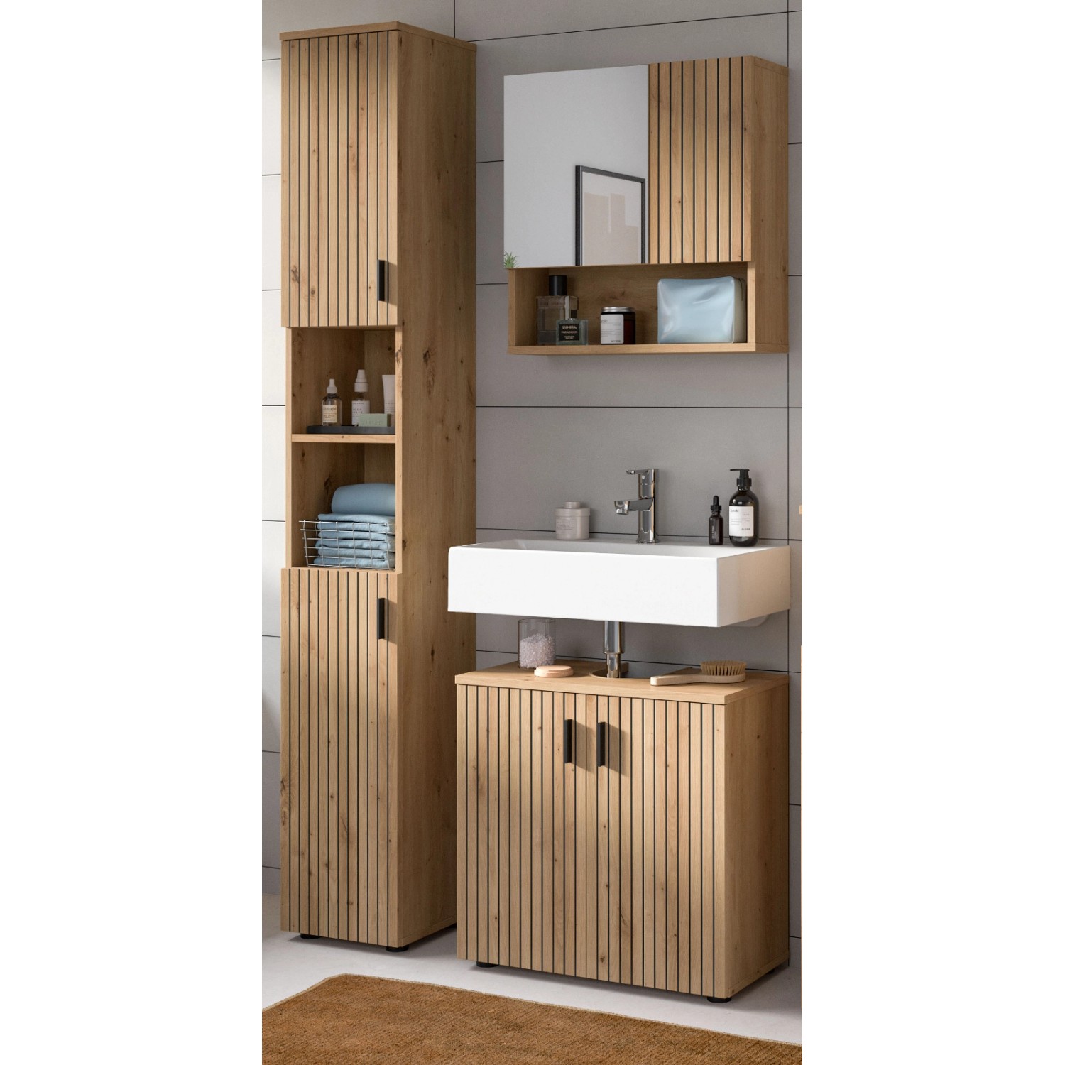 Inn.Furn Badmöbel-Set 3-teilig in Eiche 105 cm Livia günstig online kaufen