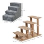 PawHut Hundetreppe mit 4 Stufen, grau, für kleine Hunde & Katzen. Produktdetails und Maße sind dargestellt.