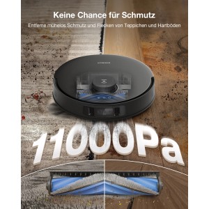 ECOVACS DEEBOT T30S PRO GEN2 Saugroboter in Aktion mit 11.000 Pa Saugkraft auf Teppich und Holzboden.