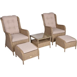 Garden Pleasure Sessel-Set Valencia Anisbraun mit 2 Sesseln, Tisch und Fußablagen.