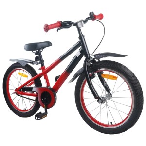 Blau-schwarzes 22-Zoll-Kinderfahrrad für 7- bis 12-Jährige mit Schutzblechen und Reflektoren.