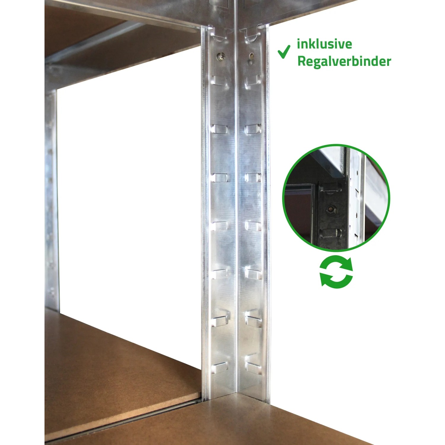 Detailaufnahme: Ondis24 Metallregal Thomas (90x40) mit Stecksystem und Regalverbinder.