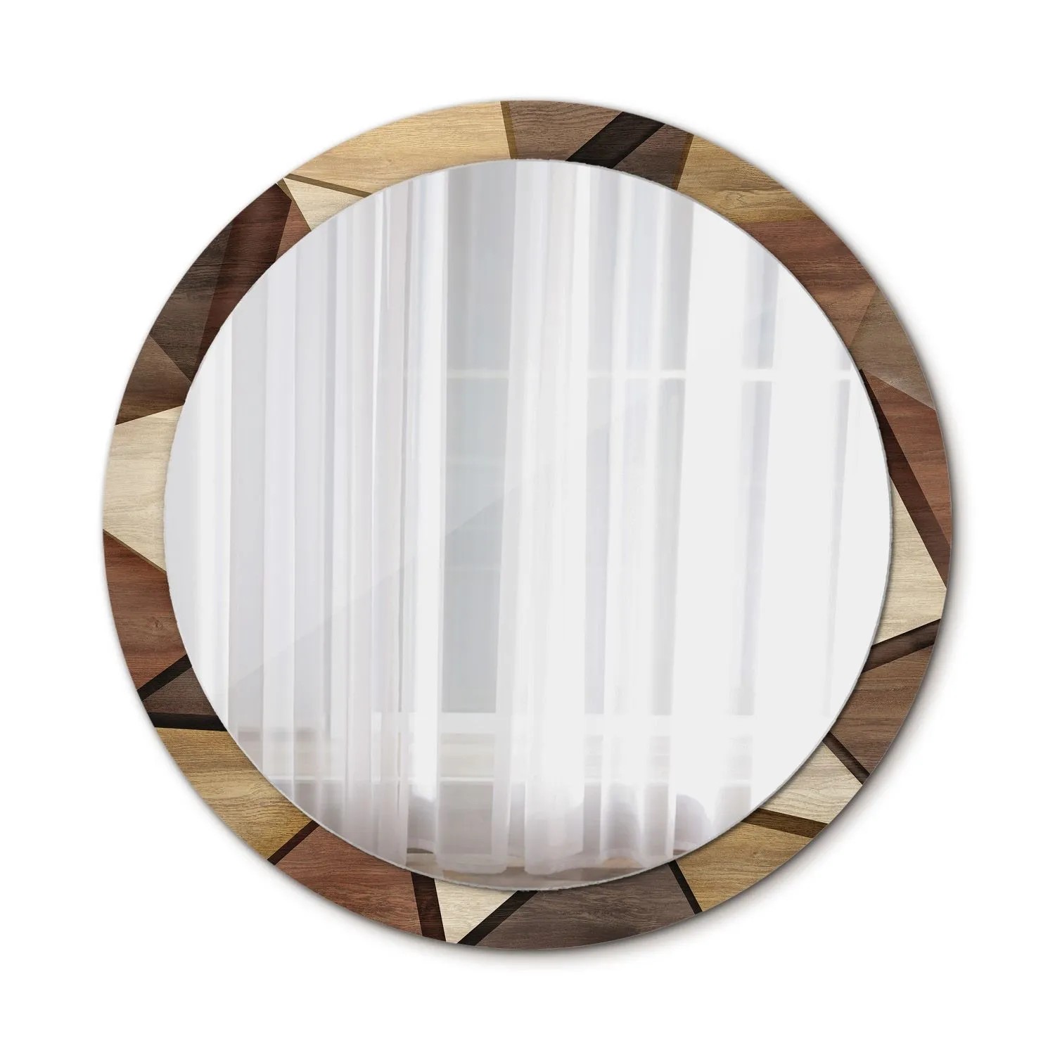 Tulup Spiegel mit Motivdruck Geometrisches 3D Holz 100x100 cm Runder Spiegel Aufdruck Spiegel Ornament Spiegel Ornamente