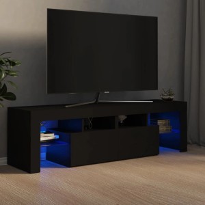 Schwarzer VidaXL TV-Schrank mit LED-Beleuchtung, 140 cm breit, Teil der Wohnwand.