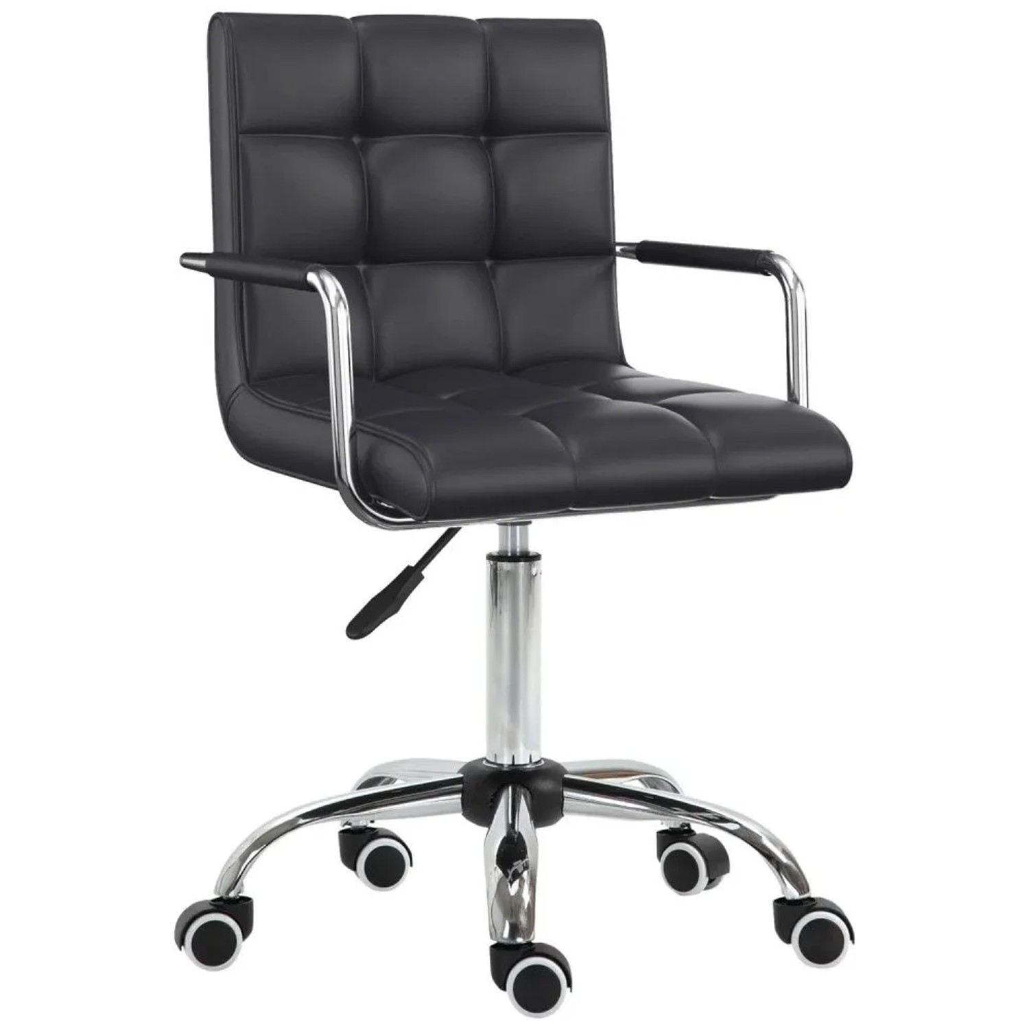 HOMCOM Bürostuhl Homeoffice Stuhl Schreibtischstuhl aus Kunstleder höhenverstellbar (Arbeitsstuhl, 1 St), Schwarz 52,5 cm x 54 cm x 84-99 cm