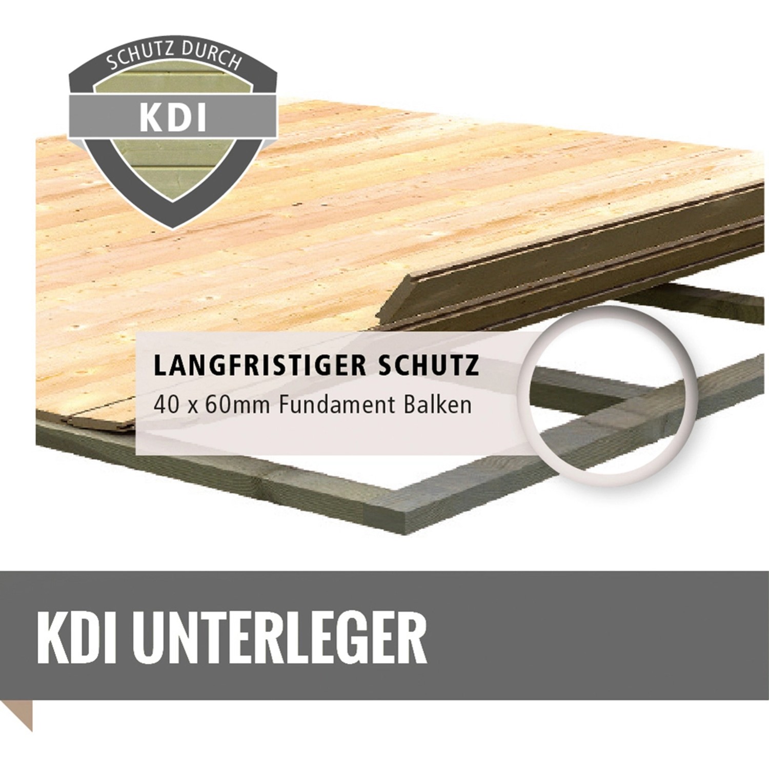 KDI Unterleger für Karibu Holz-Gartenhaus, Fundamentbalken 40x60mm für langfristigen Schutz.