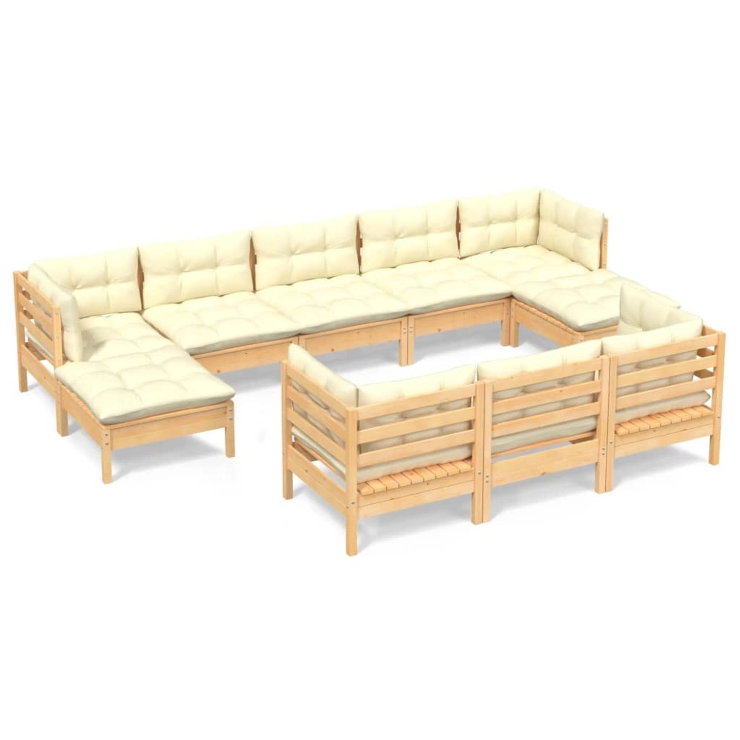 vidaXL 10-tlg Garten-Lounge-Set mit Creme Kissen Massivholz Kiefer Modell 1 günstig online kaufen