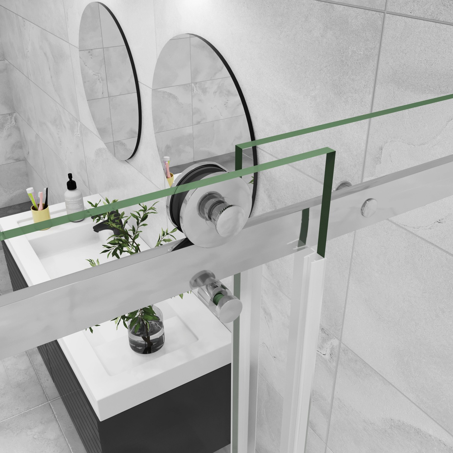 AICA Duschkabine mit Schiebetür, 100x80 cm, Klarglas und Chromrahmen.