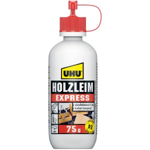 Uhu Holzleim Express, 75g Flasche, schnell trocknender Kleber für Holz.