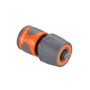Orange-graues FUXTEC Wasserstop Schlauchstück FX-WST1 aus ABS-Kunststoff für 1/2 Zoll Gartenschläuche.