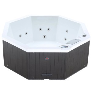 Canadian Spa Whirlpool Muskoka, 188x188x73 cm, für bis zu 6 Personen, mit grauer Verkleidung und weißer Wanne.