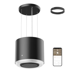 CIARRA Inselhaube VM4838B: Schwarze Dunstabzugshaube mit App-Steuerung und Touch-Bedienung.