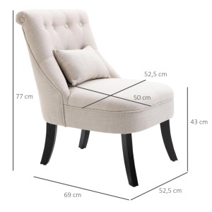 Cremeweißer HOMCOM Loungesessel im Vintage-Stil mit getufteter Rückenlehne, Kissen, Leinenoptik-Bezug und dunklen Holzbeinen.