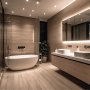 Modernes Bad mit LUXULA LED Downlight Spots, die warmes Licht spenden.