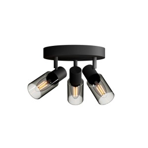 Philips Spot Palms, runder 3-flammiger Deckenstrahler in Schwarz mit schwenkbaren Spots und Rauchglas. Modernes Design.