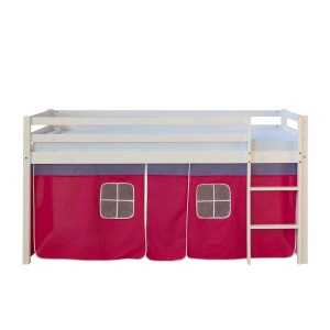 Homestyle4u Hochbett 90x200 Weiß Vorhang Pink 538