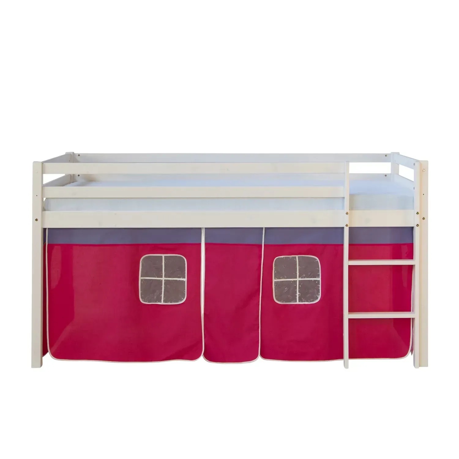 Homestyle4u Hochbett 90x200 Weiß Vorhang Pink 538_3