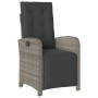 Grauer vidaXL Gartensessel aus Poly Rattan mit verstellbarer Rückenlehne und dunklen Polstern. Ideal für Garten und Terrasse.