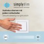 Hand betätigt weißen Lichtschalter mit Dimmfunktion. Stufenloses Dimmen mit jedem Lichtschalter.