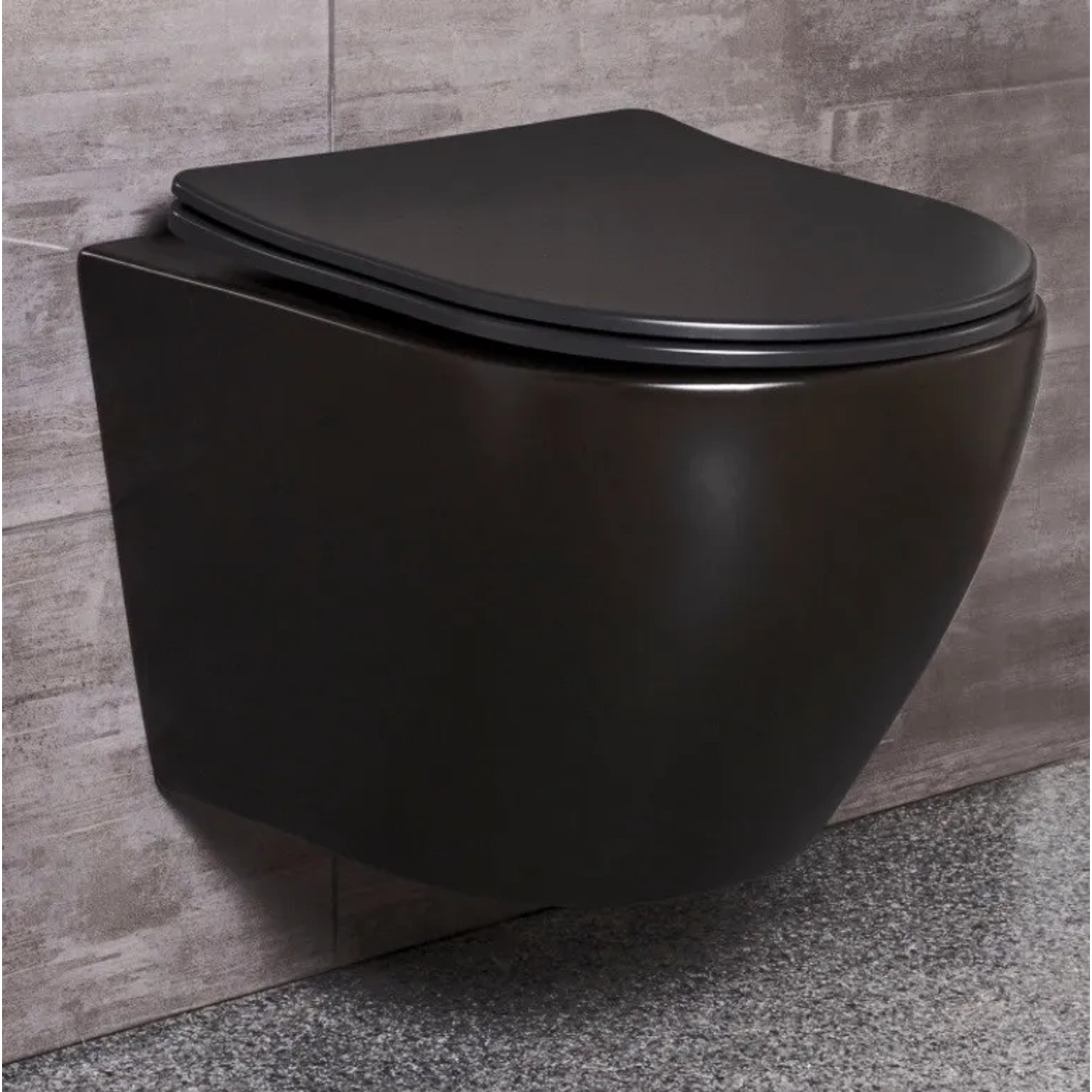 Bad Land WC SET Vorwandelement Geberit Duofix + Toilette ROLO Schwarz + Platte in Schwarz_6