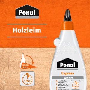 Ponal Express Holzleim, 225g Flasche. Schnell trocknender, transparenter Kleber für Holz.