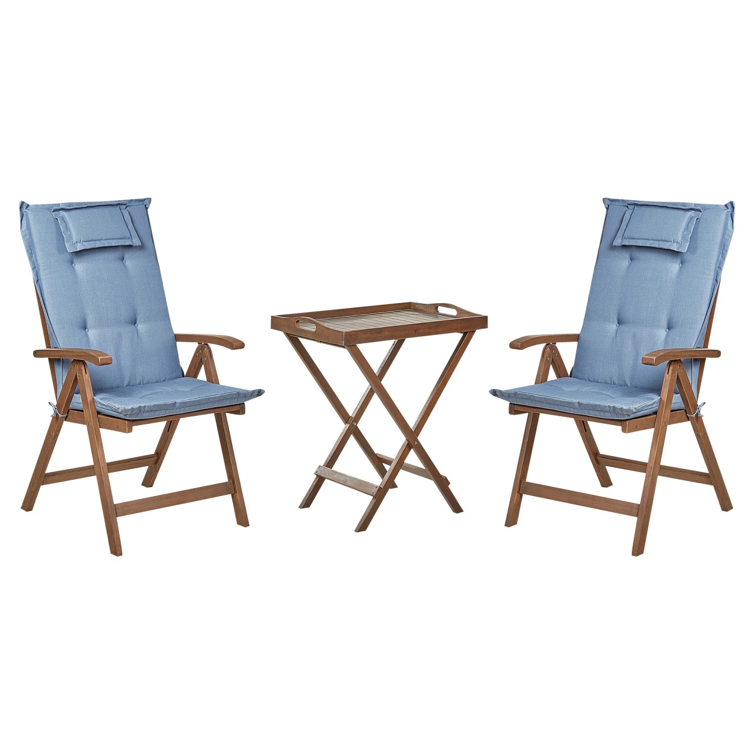 Beliani Bistro Set AMANTEA Dunkler Holzfarbton Blau