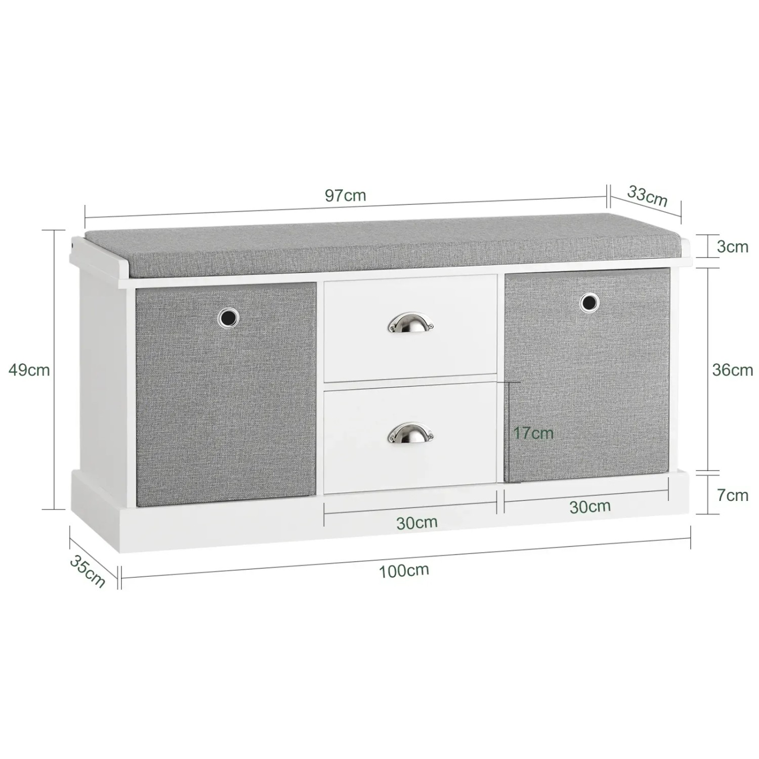 SoBuy Schuhbank mit Sitzfläche und 2 Schubladen Holz Weiß FSR66-HG_3