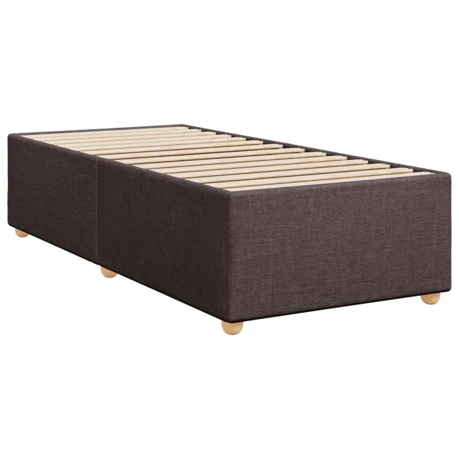 Boxspringbett dunkelbraun, 90x190 cm, Stoffbezug und Lattenrost.