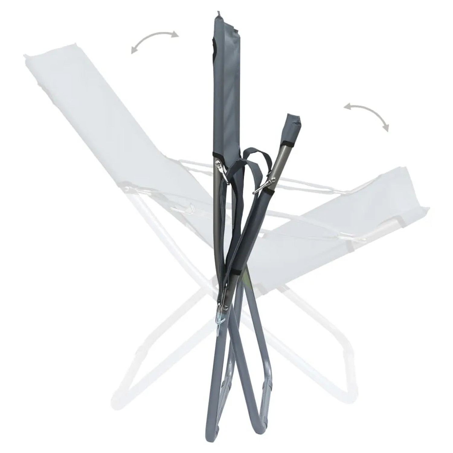 Zusammengeklappte Furnicato Strandstühle (2 Stk.) in Grau, ideal für platzsparende Lagerung.