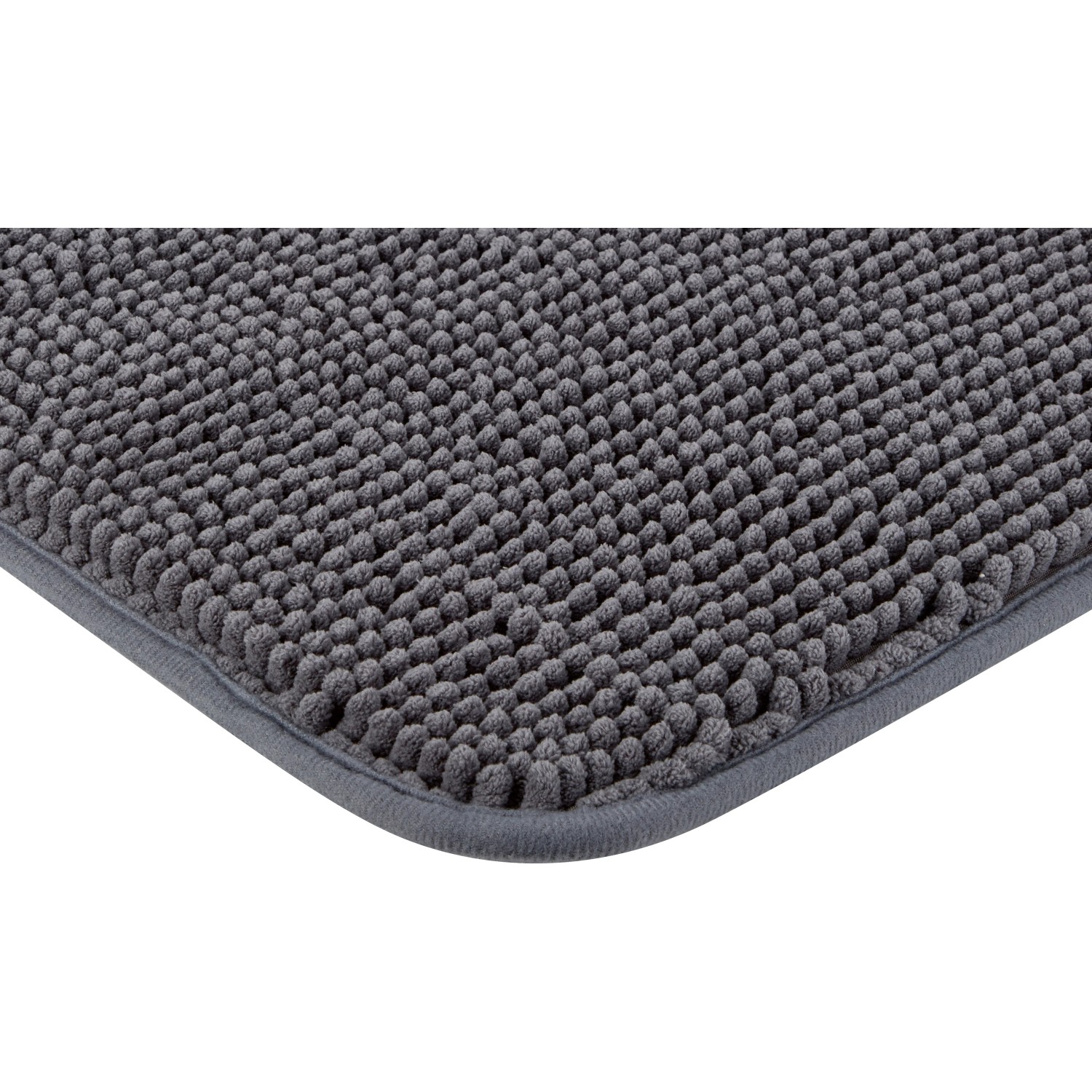 Dunkelgraue baliv Badematte (50x80 cm) aus Polyester, Detailansicht.