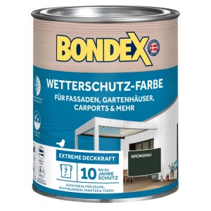 Dose Bondex Wetterschutzfarbe Grüngrau für Holz im Außenbereich, bis zu 10 Jahre Schutz.