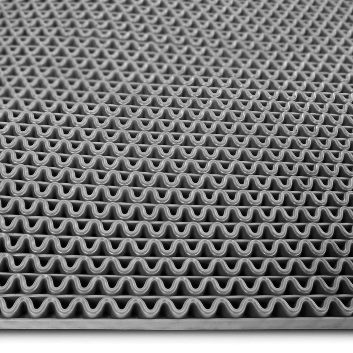 Graue KARAT Hygienematte 90x50 cm für Barfußzonen, UV-beständig und mit Wellenstruktur.