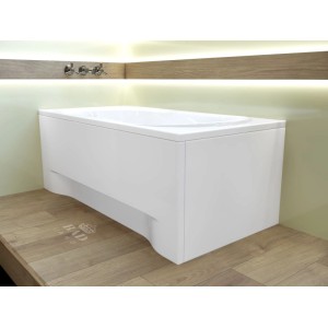 Weiße rechteckige KOLMAN Badewanne 180x80 cm mit Ablauf und Füßen, in modernem Badezimmer.