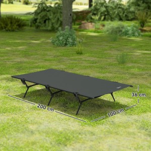 Outsunny Campingbett, Karbonstahl, Oxfordstoff, schwarz, 200x100x36 cm. Ideal für Camping & Outdoor.