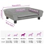 Hellgraues Samt Hundebett in Sofa-Form, 70x48x22 cm, mit Maßen und Größentabelle für Hunde.