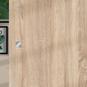 Holzschiebetür in Eiche geplankt mit Griffloch, Melamindekor, 2060x940 mm.