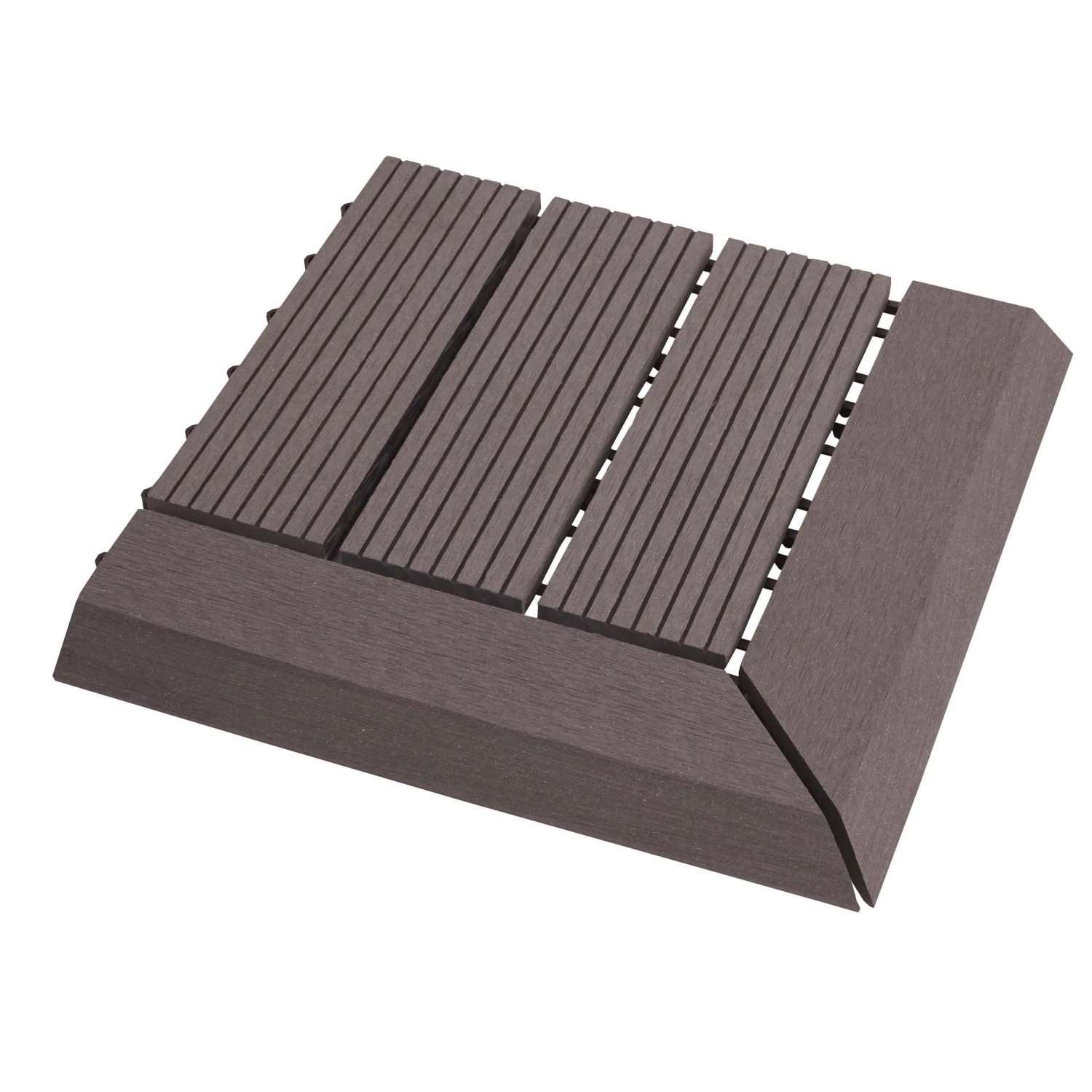 BERLINLODGE WPC Eck-Bodenfliese Mit Abschluss BxT 30x30cm Premium Holzoptik Terrasse Ecke Links Grau Linear