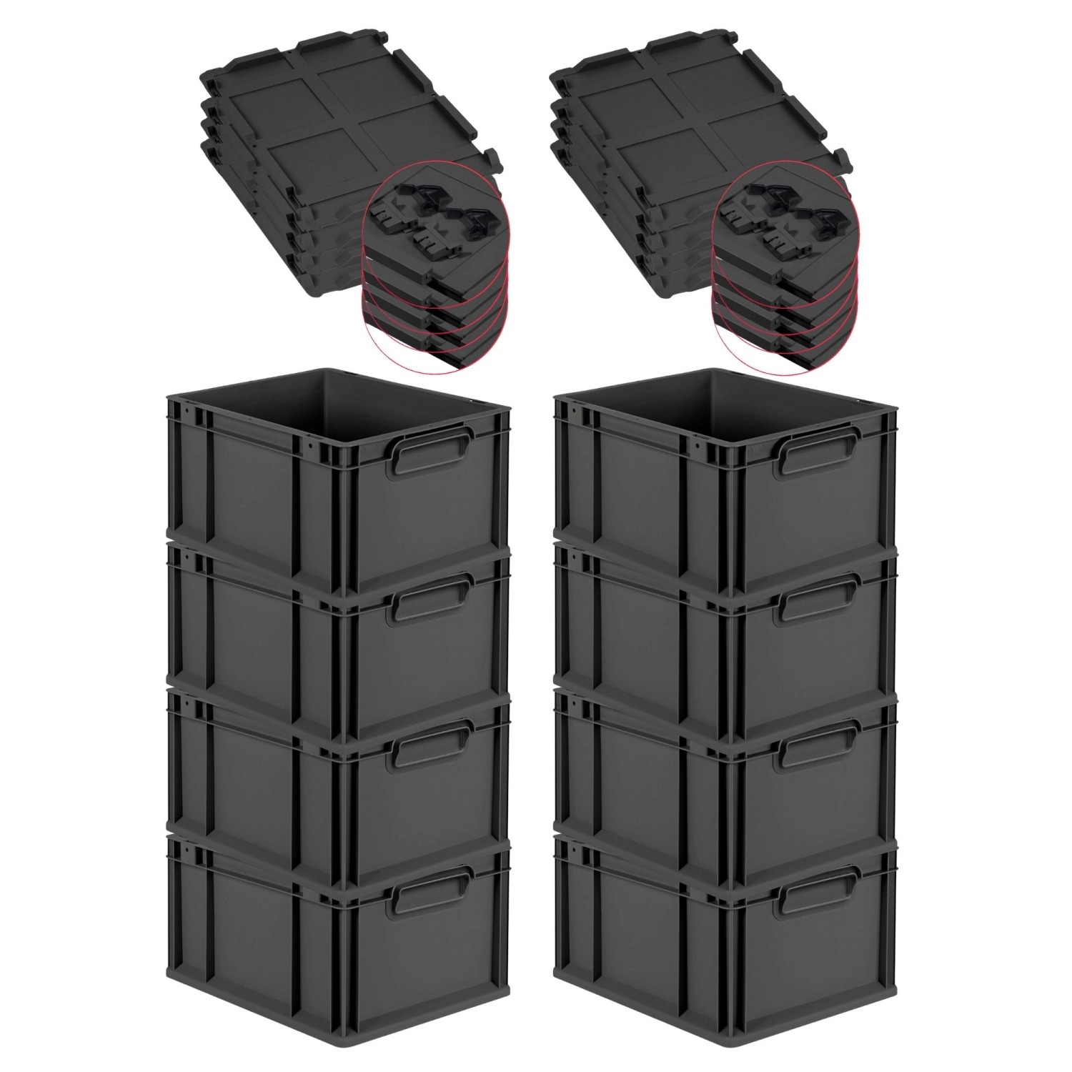 PROREGAL SuperSparSet 8x Eurobox Nextgen Grip Mit Scharnierdeckel Und Schwa günstig online kaufen