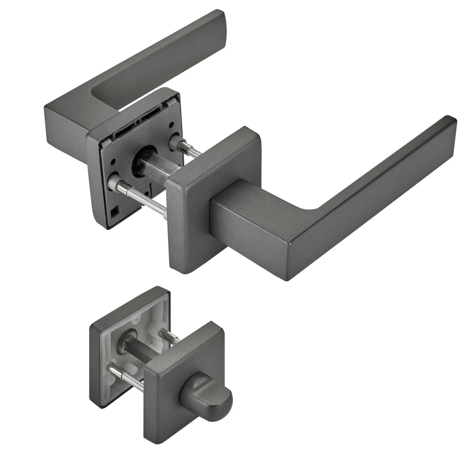 SOTECH Türdrückergarnitur CUBE Anthrazit Rosette WC mit Befestigungsmaterial