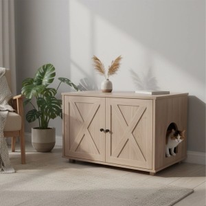 Relaxdays Katzenschrank MDF Hellgrau mit Trennwand 50 cm x 80 cm x 53 cm