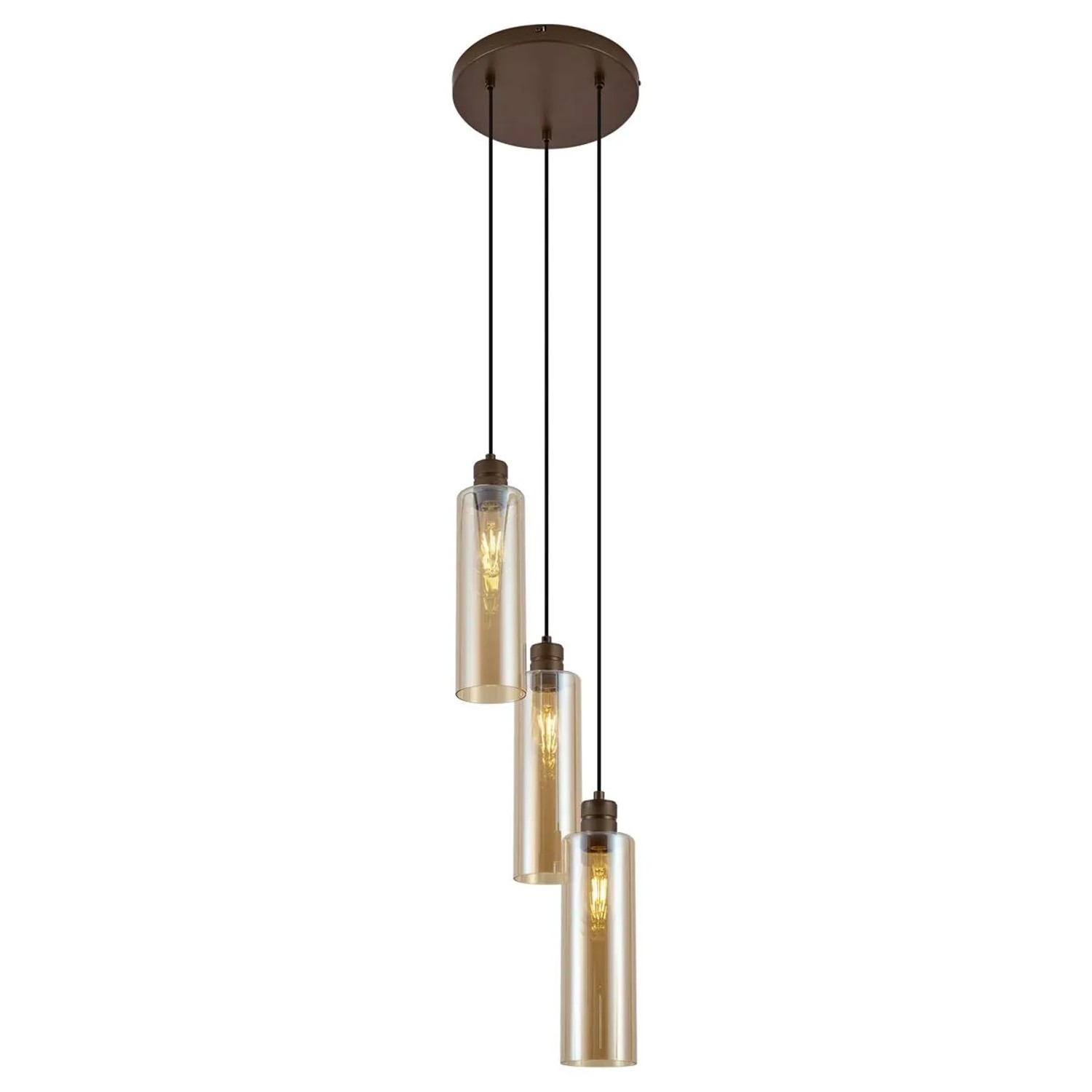 QAZQA Hotel Chic Hängelampe Dunkelbronze mit Bernsteinfarbenem Glas 3 Flammig Stavelot