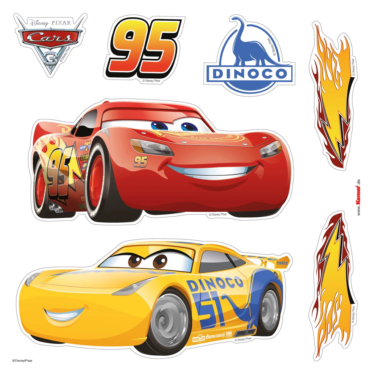 Komar Fenstersticker Cars mit Lightning McQueen und Cruz Ramirez, Wanddeko für Kinderzimmer.
