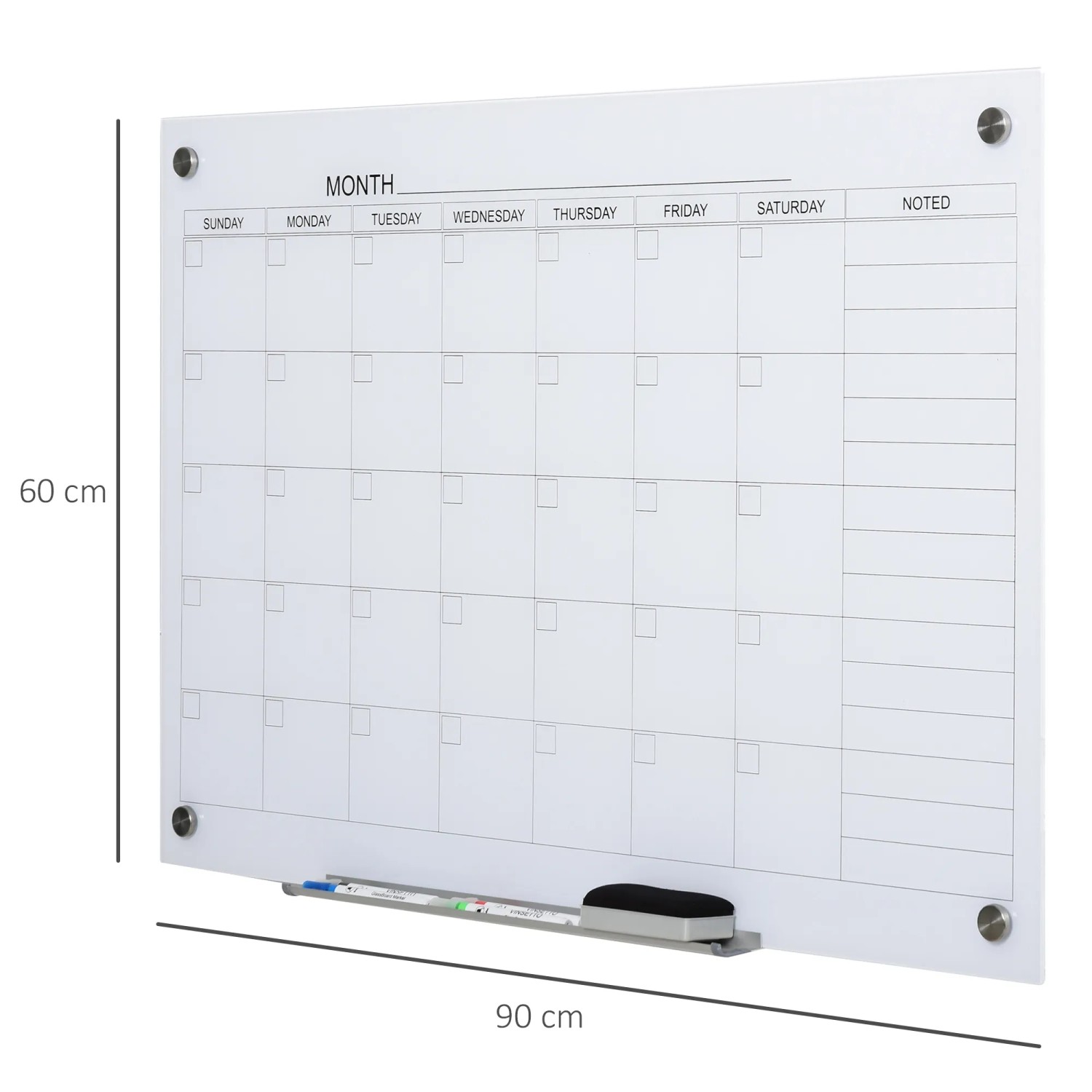 Weiße Vinsetto Kalendertafel aus Glas mit Stiften und Radierer, Bürobedarf.