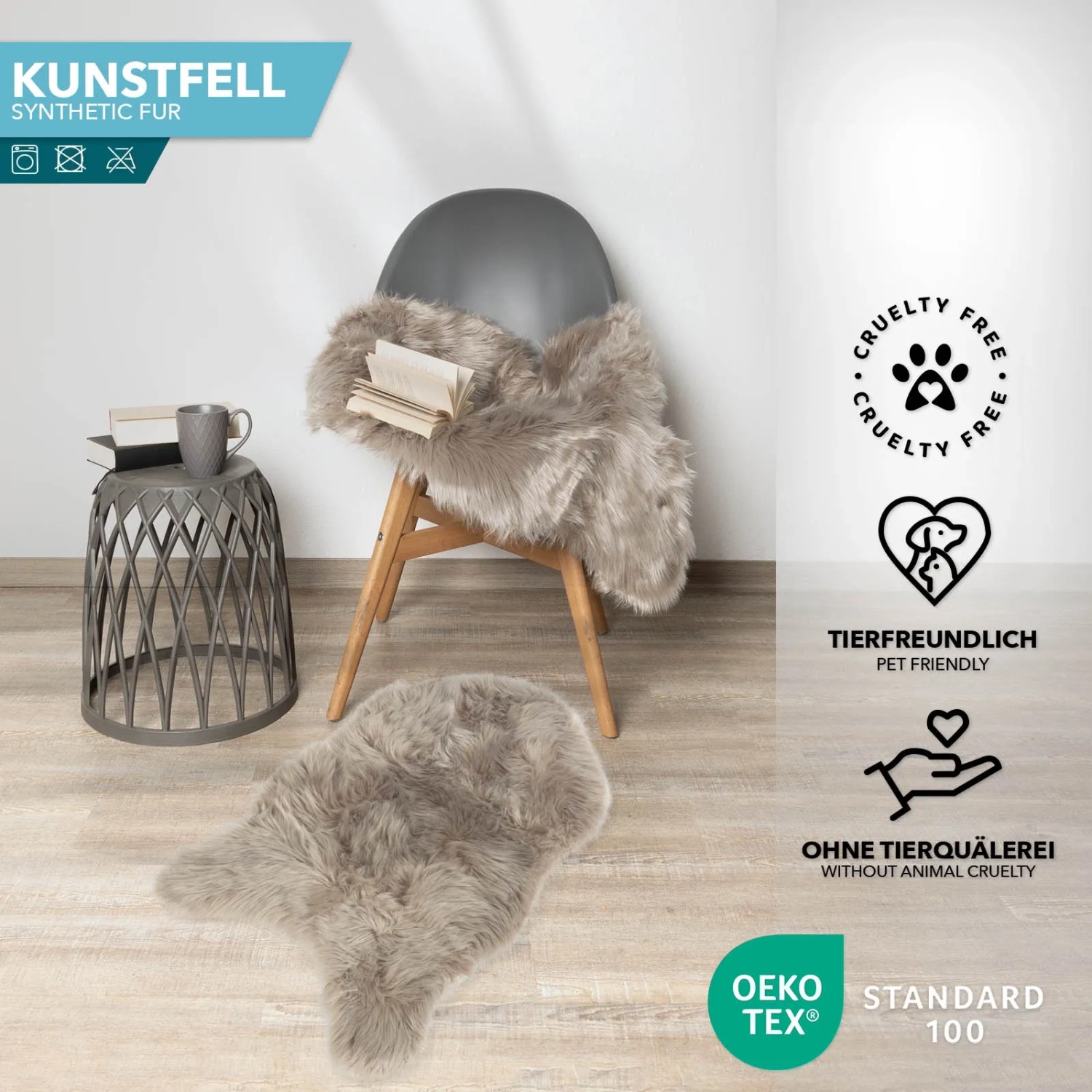 KARAT Kunstfell Teppich Nelly Dunkelbeige 90 x 60 cm kaufen bei OBI