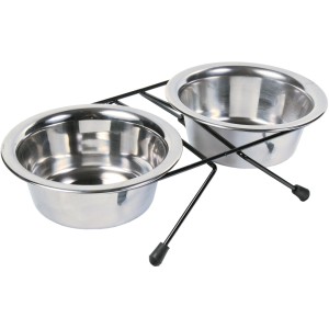 Jollypaw Hundenapf-Set mit 2 Edelstahl-Näpfen (je 0,45 l) und schwarzem Metallhalter.